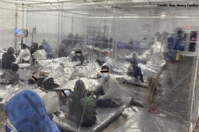 <p>Migrants in a Donna, Texas, detention centre are placed in pods after crossing the US-Mexico border</p>