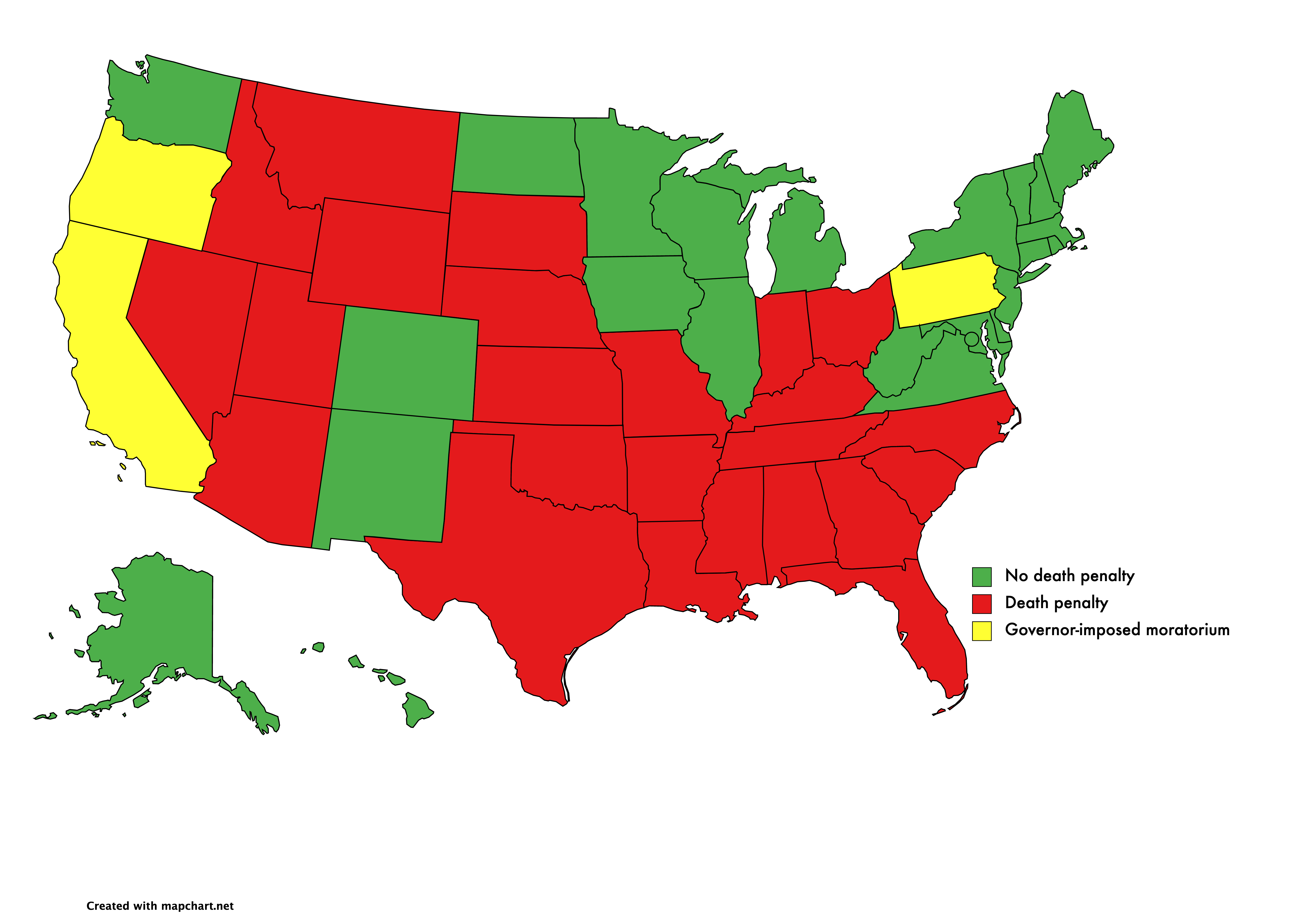 A map of all the US states that still haven’t abolished the death