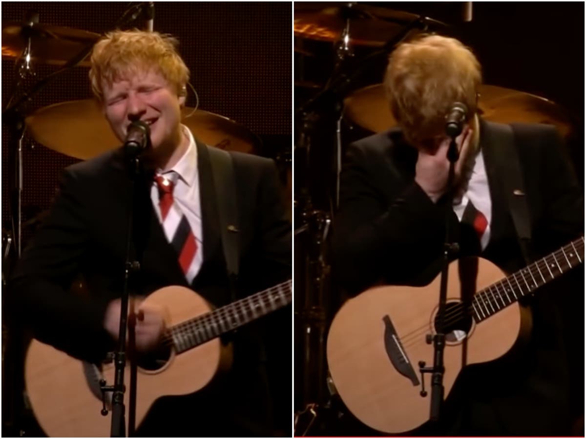 Ed Sheeran Breaks Down While Performing At Memorial Concert For Promoter And Father Figure Michael Gudinski The Independent