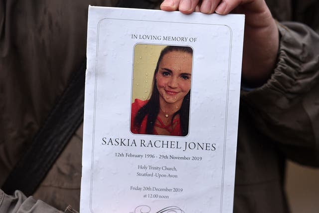 The order of service is pictured for the memorial service of Saskia Jones, a victim of the terror attack in Fishmongers’ Hall,  on December 20, 2019