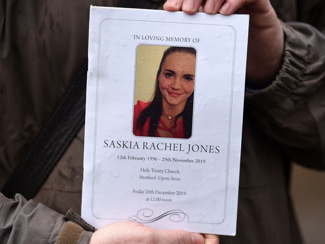 The order of service is pictured for the memorial service of Saskia Jones, a victim of the terror attack in Fishmongers’ Hall,  on December 20, 2019