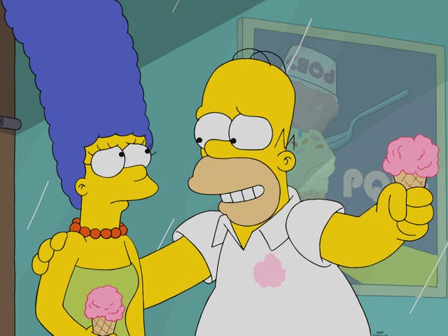 <p>Homer and Marge in a season 32 episode of The Simpsons</p>