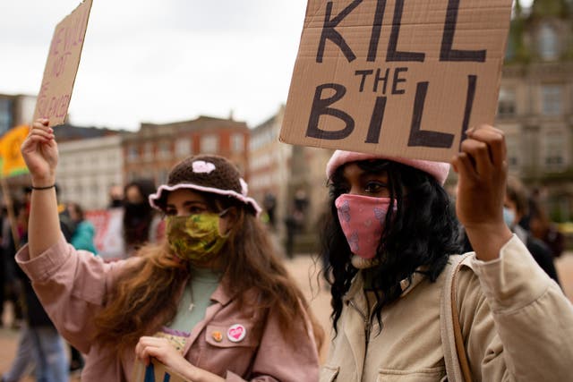 People take part in a ‘Kill the Bill’ protest at Victoria Square in Birmingham. Issue date: Saturday March 20, 2021