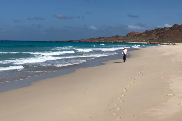 Lonely planet: Tony Wheeler, co-founder of the travel guide firm, on a beach on the Yemeni island of Socotra