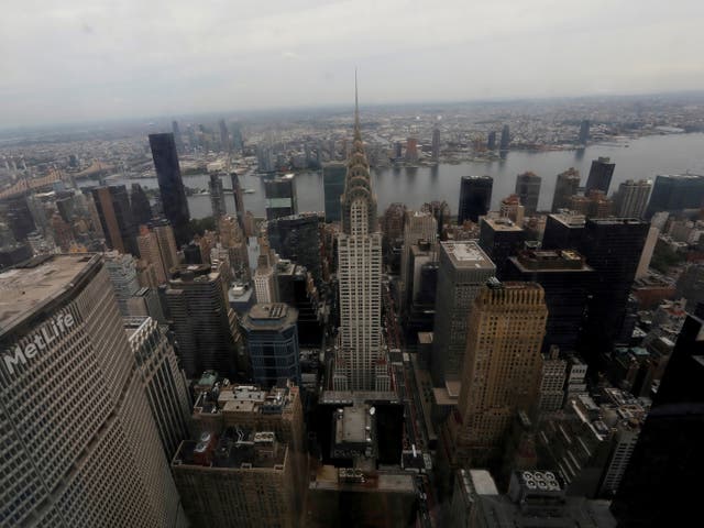 The Met Life Tower (L) and Chrysler Building in Manhattan’s midtown east skyline are seen out the windows from the 54th floor of the 77-story One Vanderbilt office tower, in midtown Manhattan, New York City, New York, US