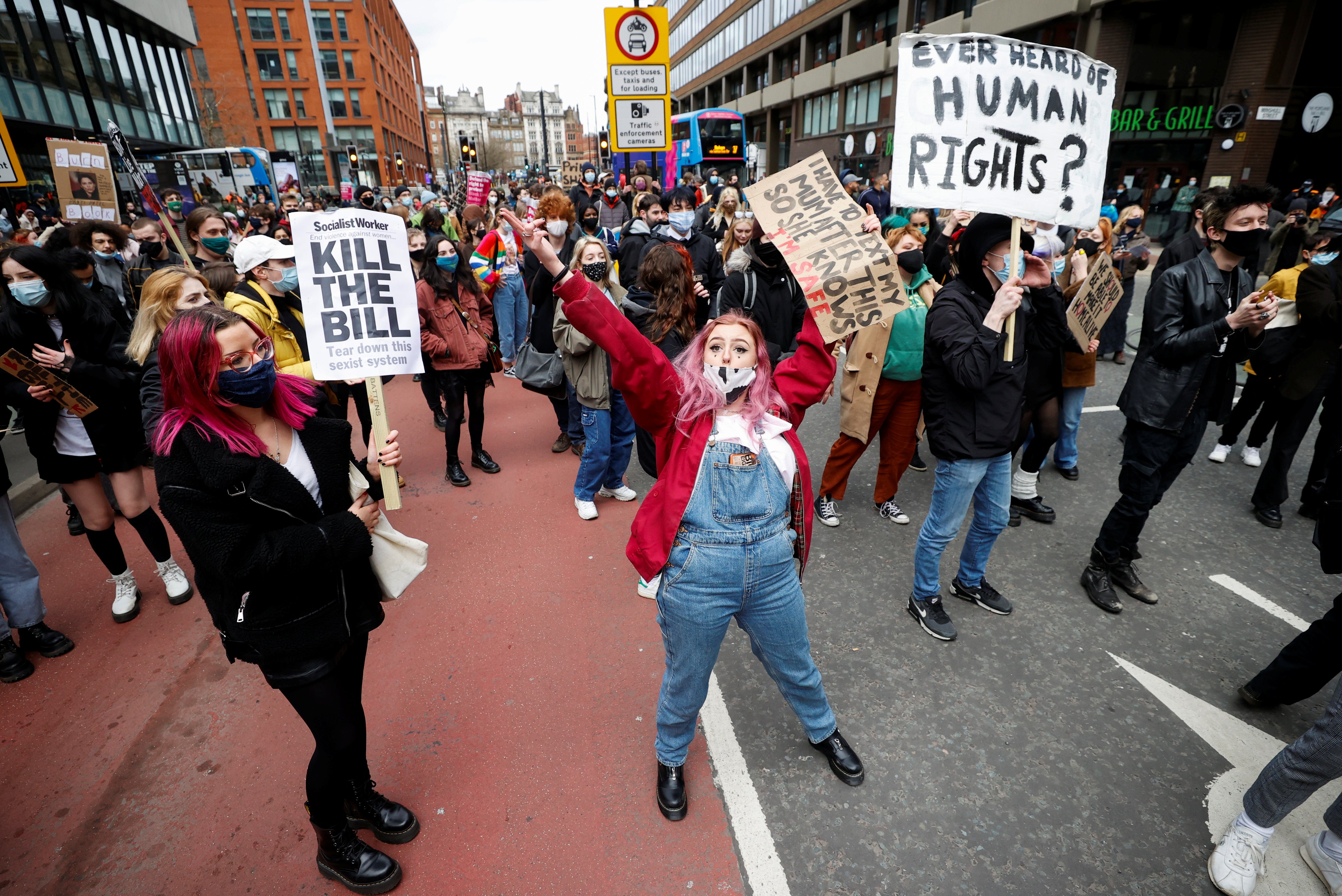 Say it loud: Demonstrators attend a protest against a new proposed policing bill in Manchester