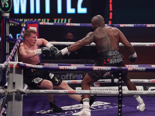 Dillian Whyte knocks down Alexander Povetkin in the fourth round