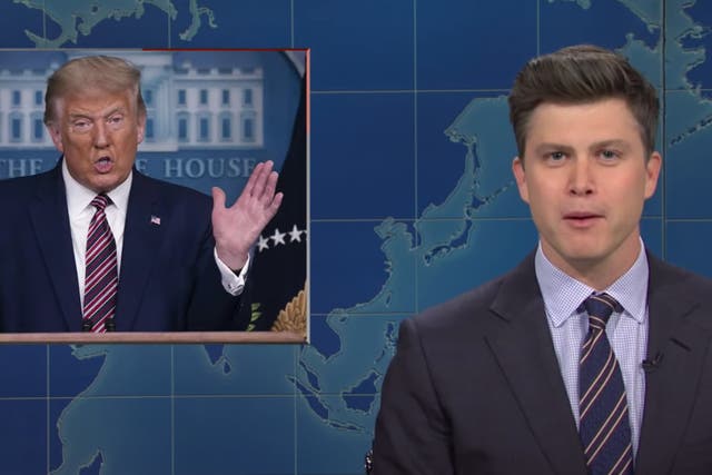 <p>SNL’s Colin Jost skewers Trump’s ‘hugging and kissing’ Capitol riot comment on Weekend Update</p>