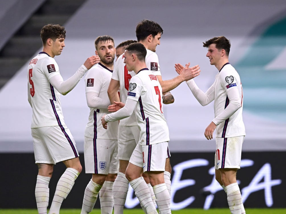Mason Mount celebrates scoring England’s second goal