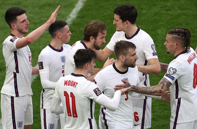 <p>Harry Kane of England celebrates after scoring against Albania</p>