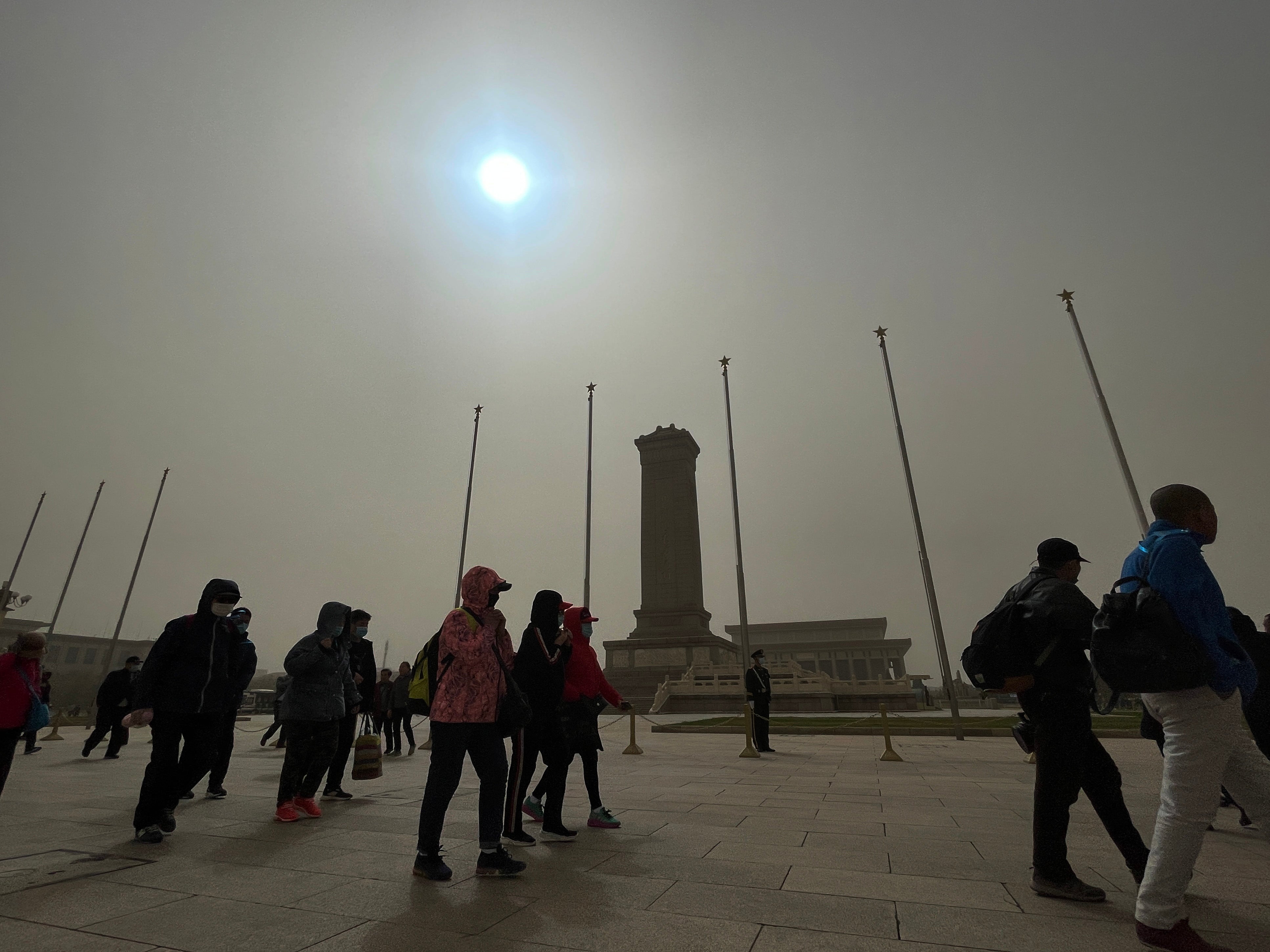 Mie scattering caused by a sandstorm in Beijing has reversed the colours of the sky