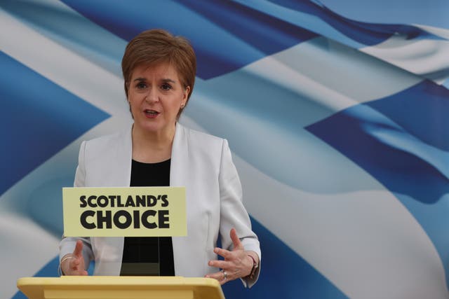 Scotland’s First Minister Nicola Sturgeon at her SNP campaign conference speech