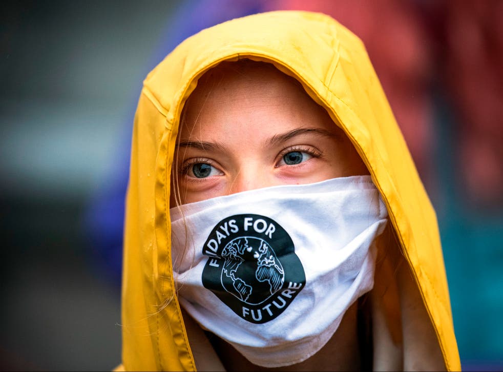 Swedish climate activist Greta Thunberg is pictured during a “Fridays for Future” protest in front of the Swedish Parliament Riksdagen