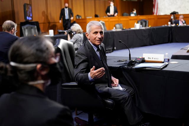 Dr Anthony Fauci speaks during a Senate Health Committee hearing on the federal coronavirus response on Capitol Hill on March 18, 2021.