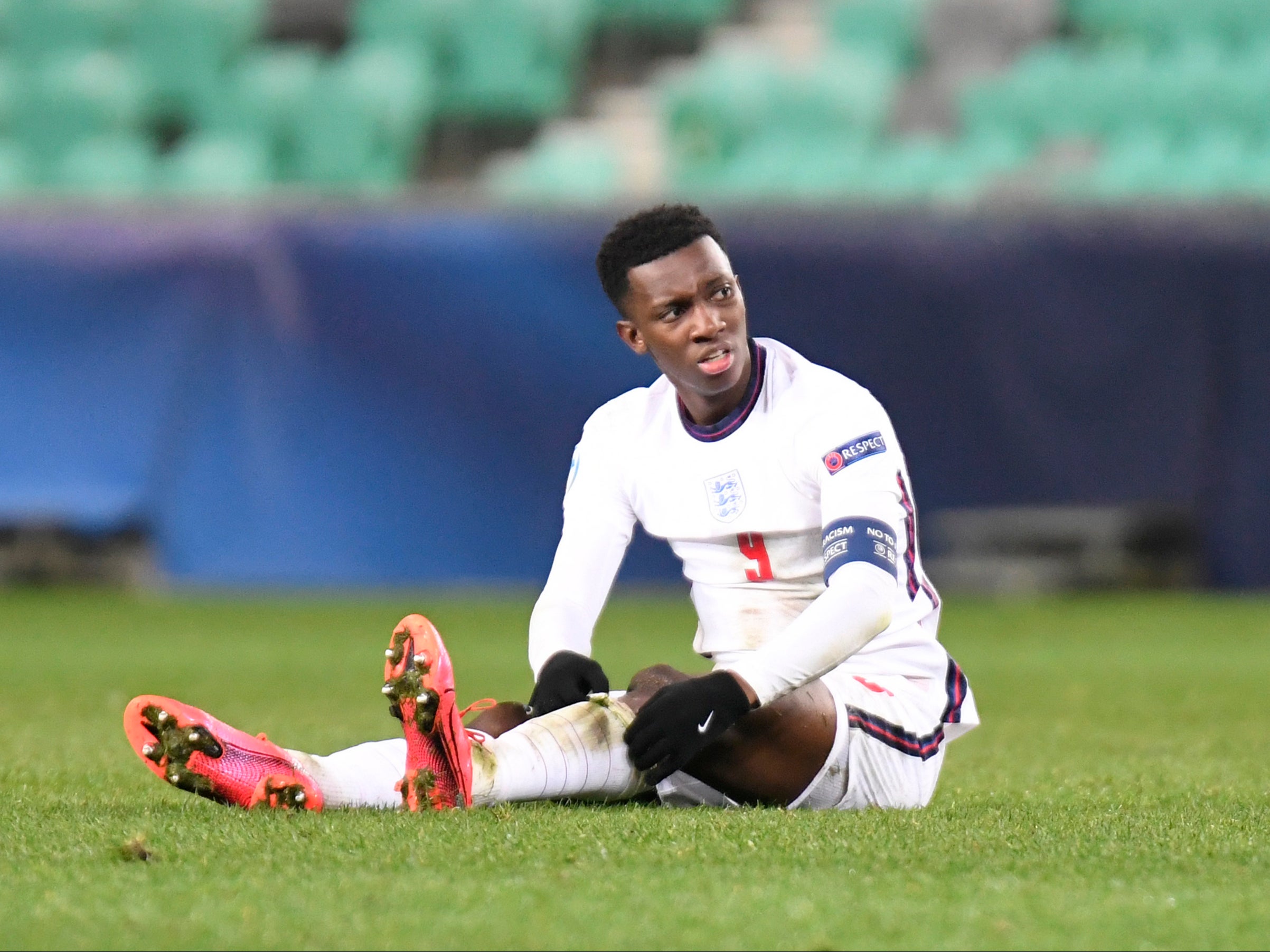 Eddie Nketiah of England reacts after defeat to Portugal at 2021 UEFA European Under-21 Championship