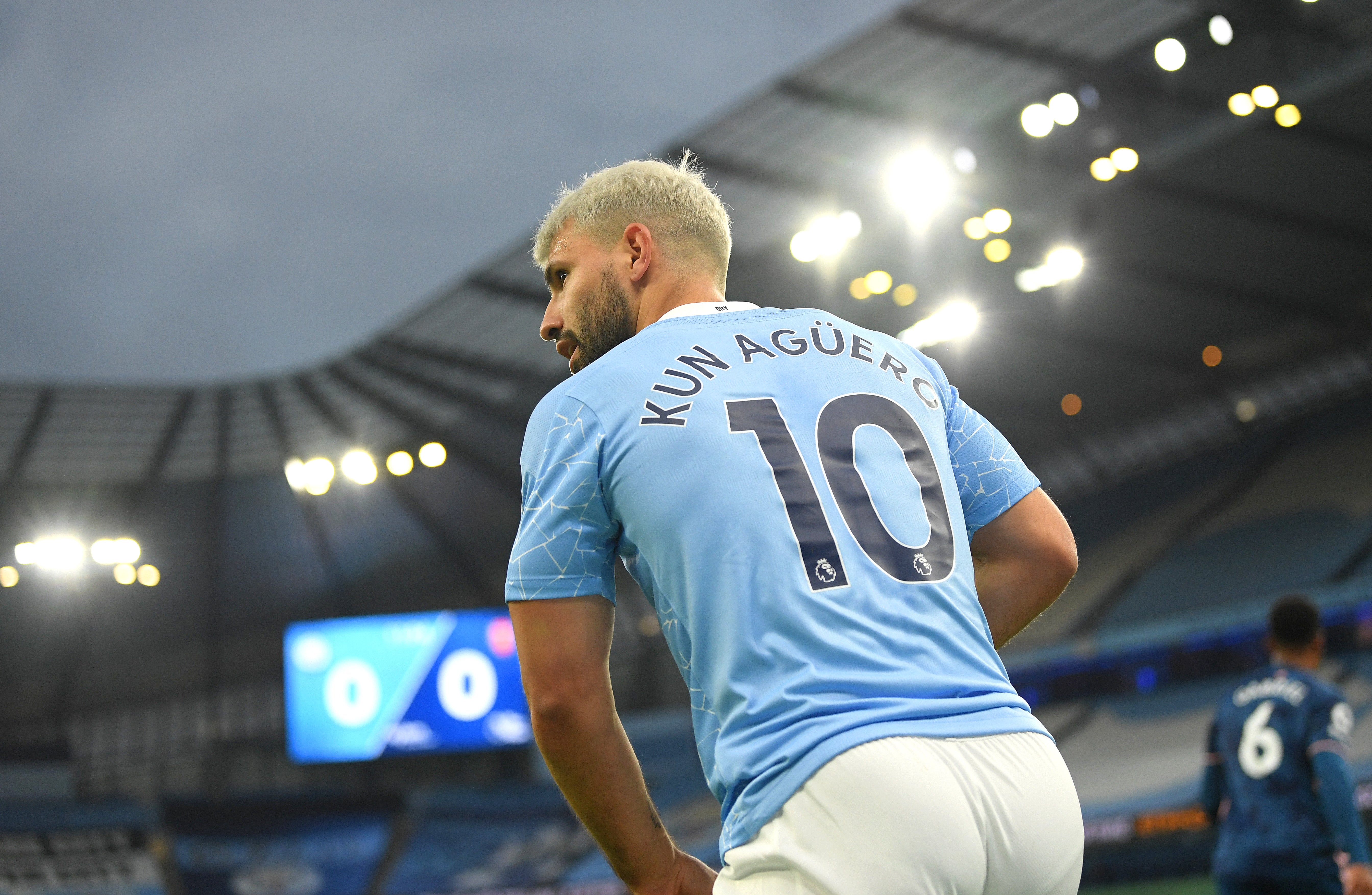 Sergio Aguero of Manchester City in action at the Etihad