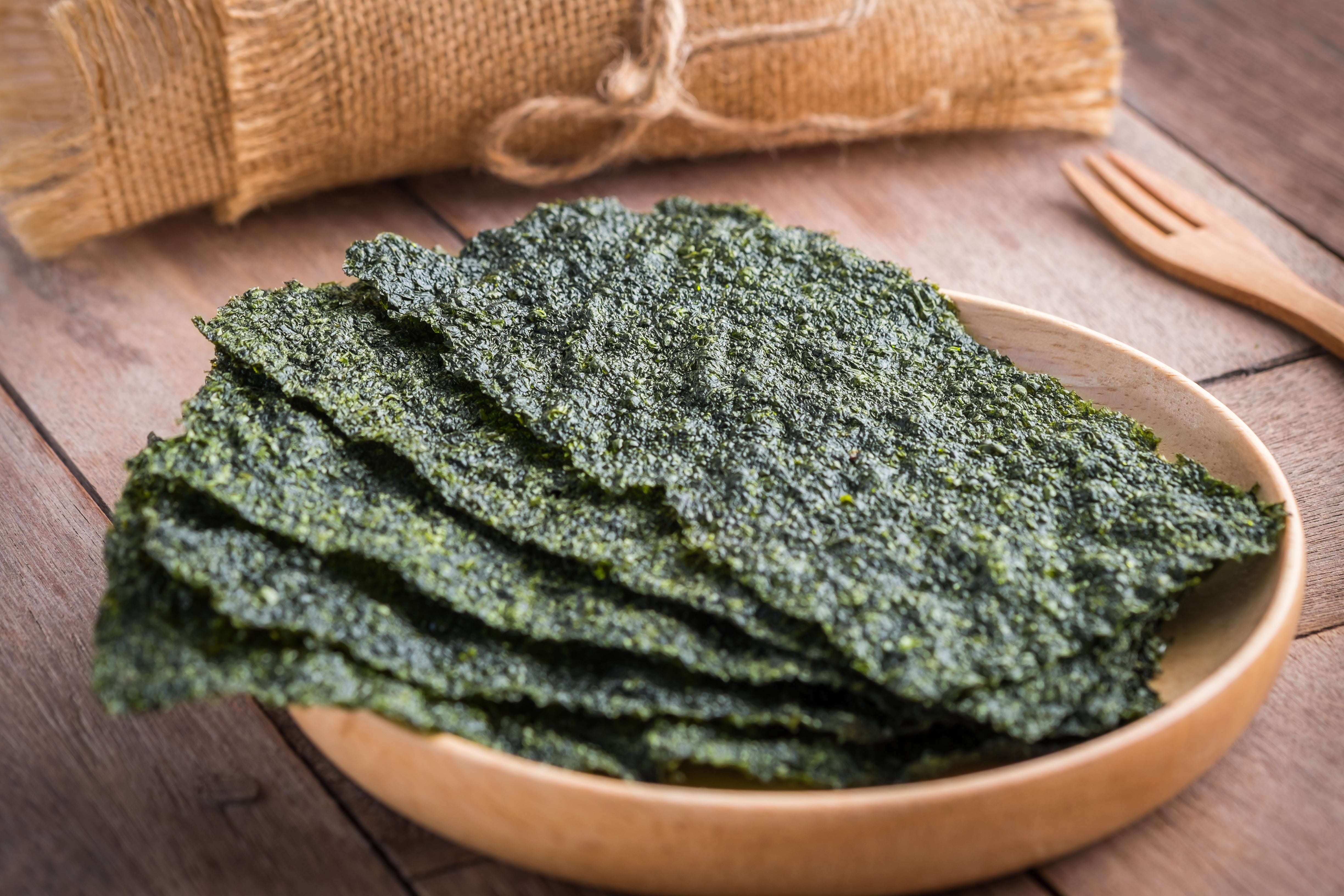 Nori has a crunchy umami flavour and can be added to soups and stir-fries or in place of slat
