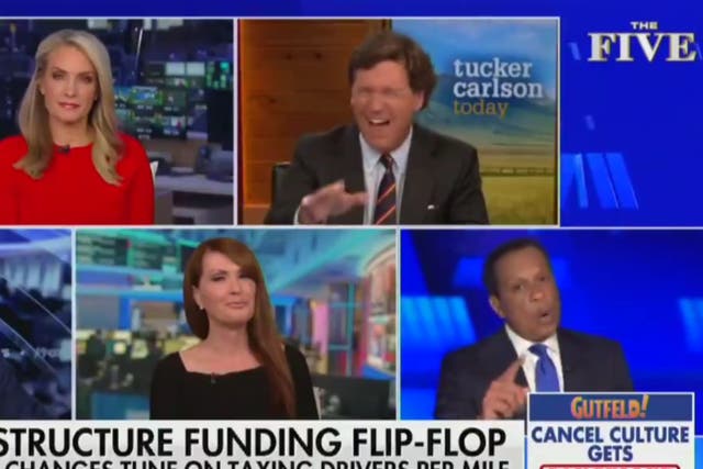 Fox News host Tucker Carlson laughs at colleague Juan Williams after interrupting him as he tried to criticise Republicans. 
