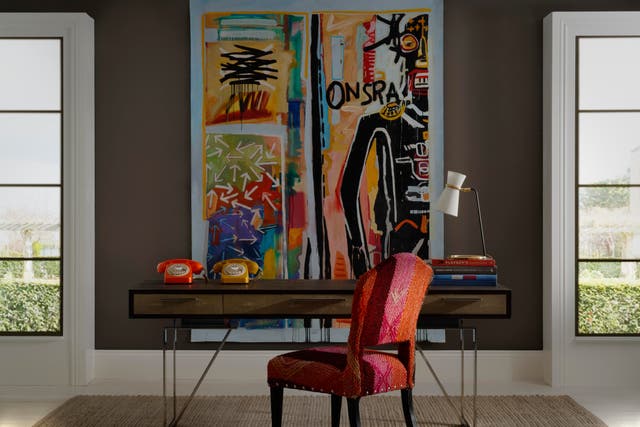 <p>Wild Truffle Paint, from £51 for 2.5L, Latham Desk, £2,495, Clarkson Desk Lamp, £550, Bacall Jnr Chairs in Original Andean Textiles, £POR, Andrew Martin, www.andrewmartin.co.uk</p>