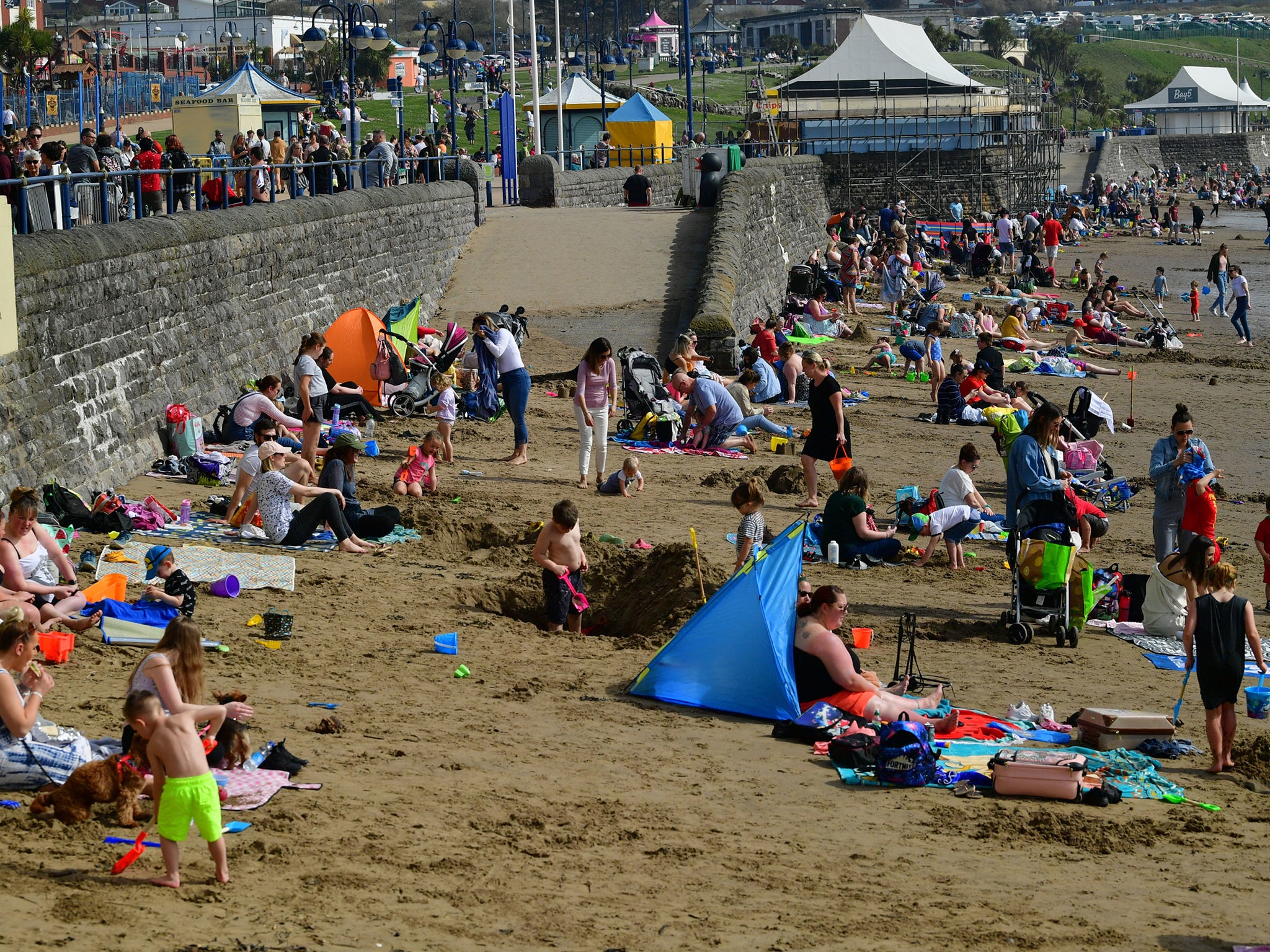 People were on the beach at Barry Island in Wales by mid-morning