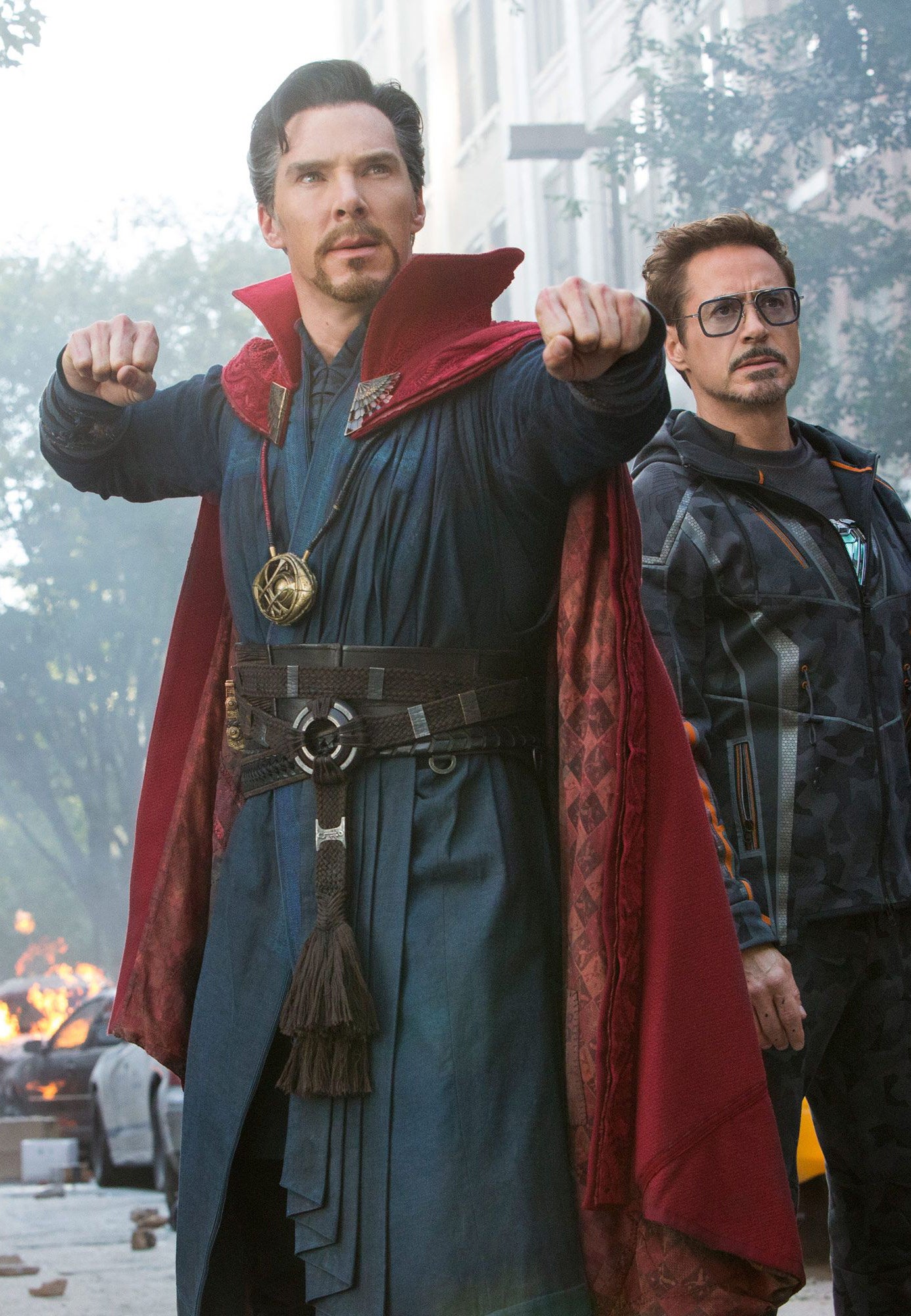 Cumberbatch as Doctor Strange, alongside Robert Downey Jr, in Avengers: Infinity War