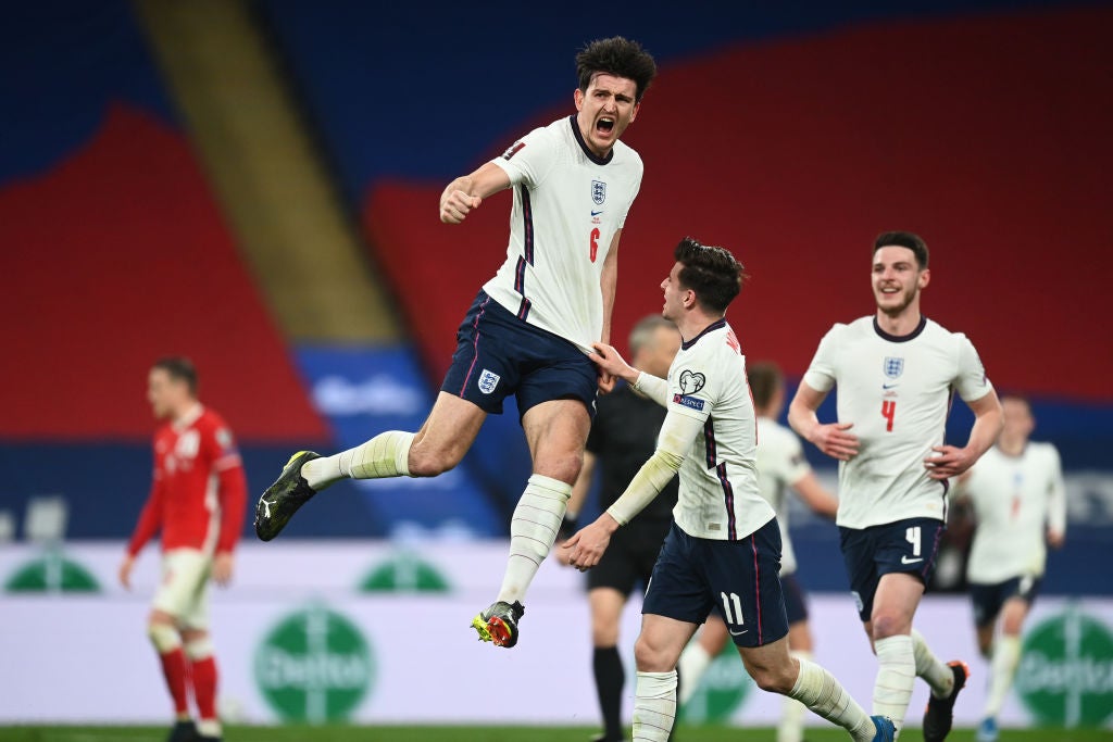 Maguire celebrates his goal for England