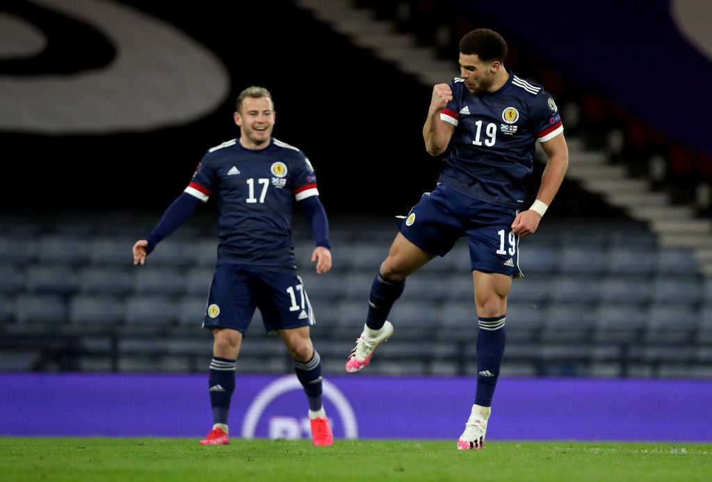 Che Adams celebrated his first international goal for Scotland