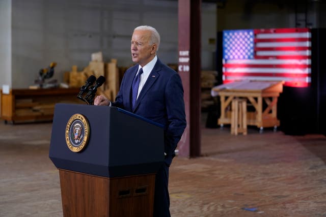 President Joe Biden delivers a speech on infrastructure spending at Carpenters Pittsburgh Training Center