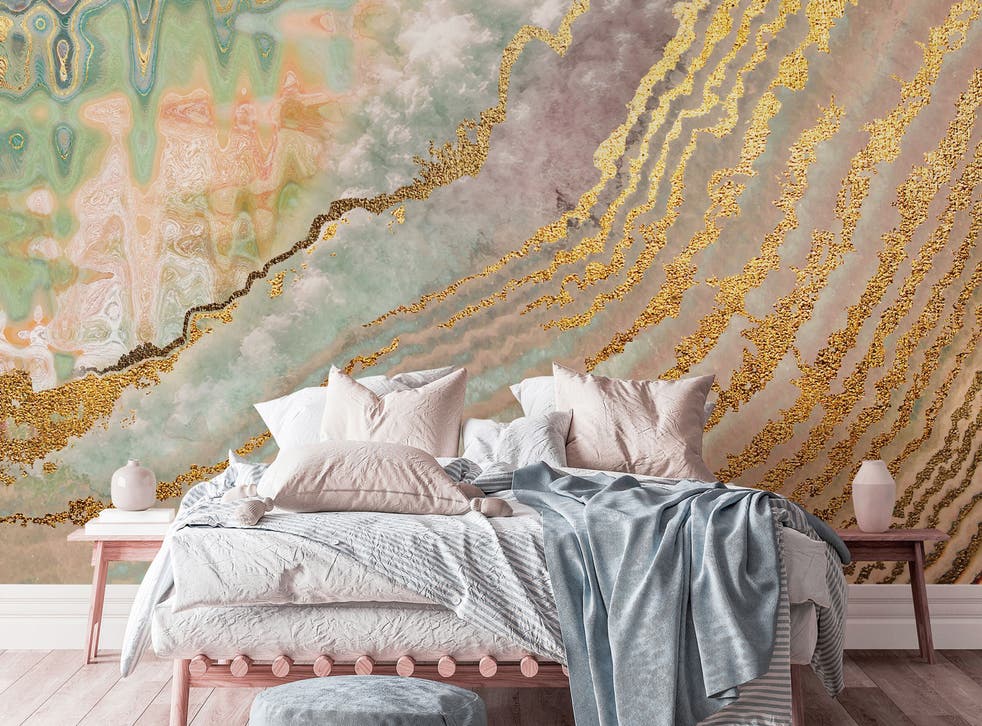 Bedroom scene featuring pastel shades