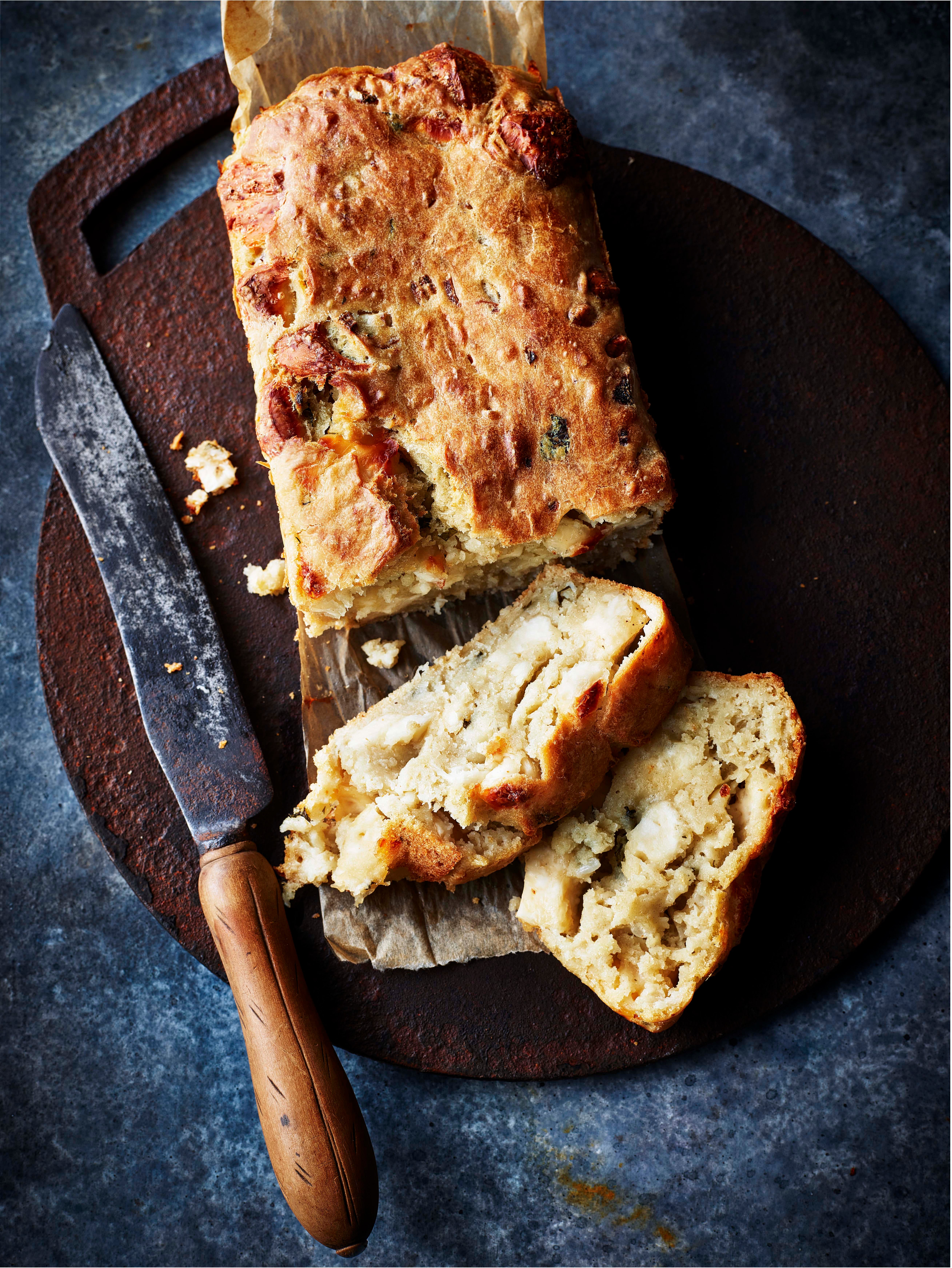 Use a mixture of olives and halloumi for this delicious loaf