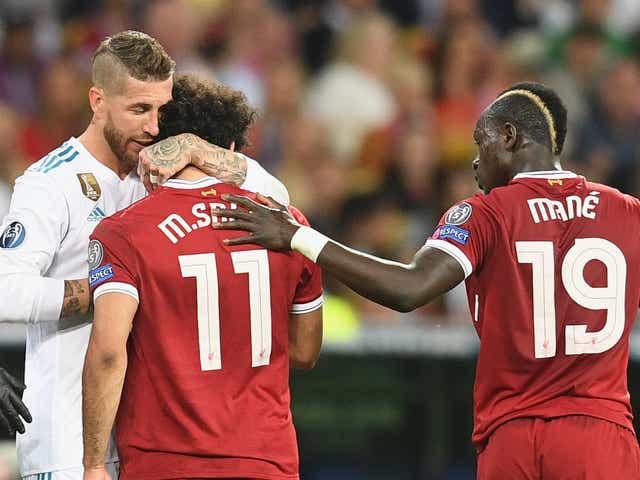 A challenge by Sergio Ramos (left) saw Mohamed Salah go off injured in the 2018 Champions League final