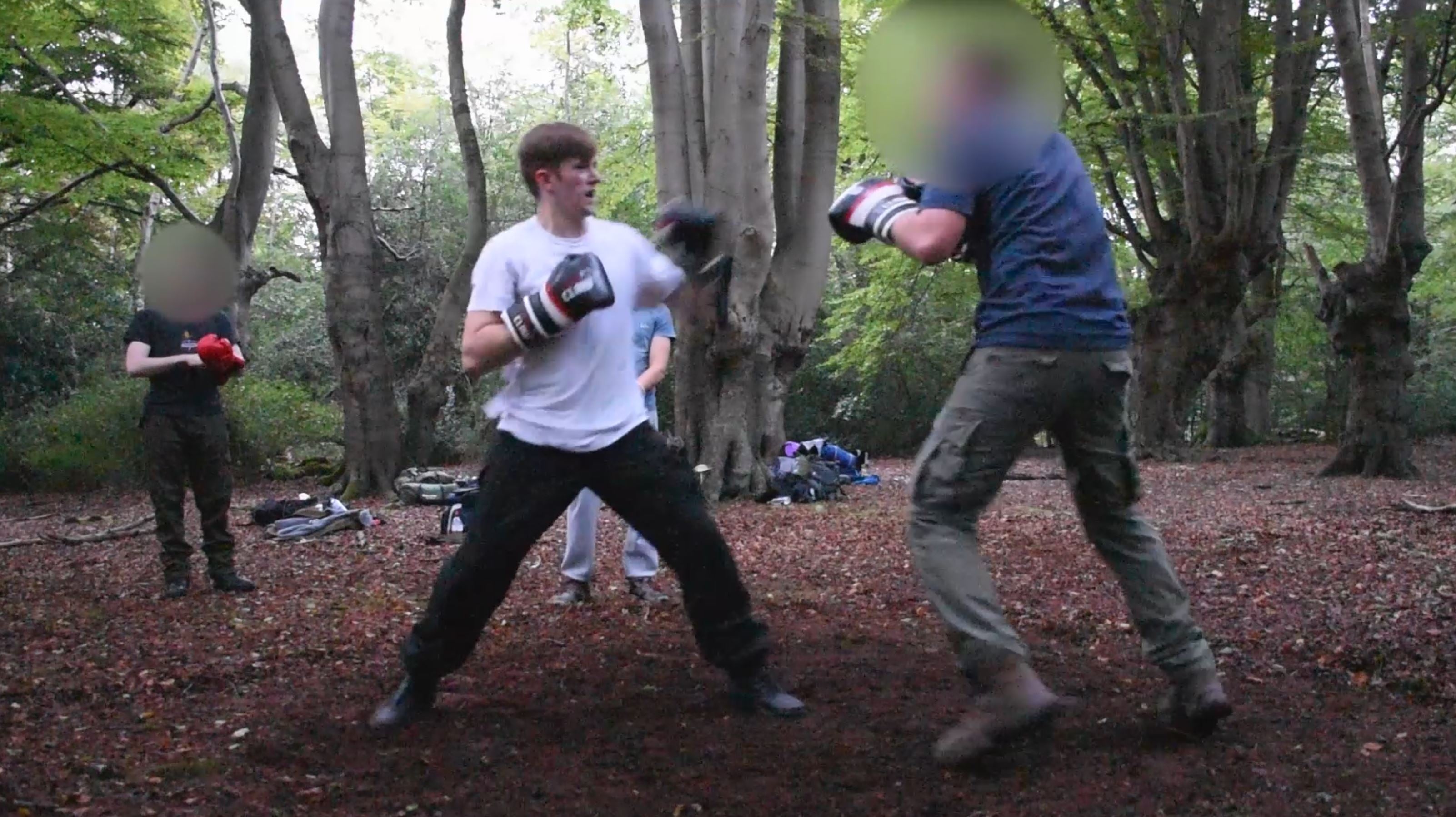 Benjamin Hannam, pictured here boxing outdoors, is the first police officer to be convicted of belonging to a banned neo-Nazi terror group