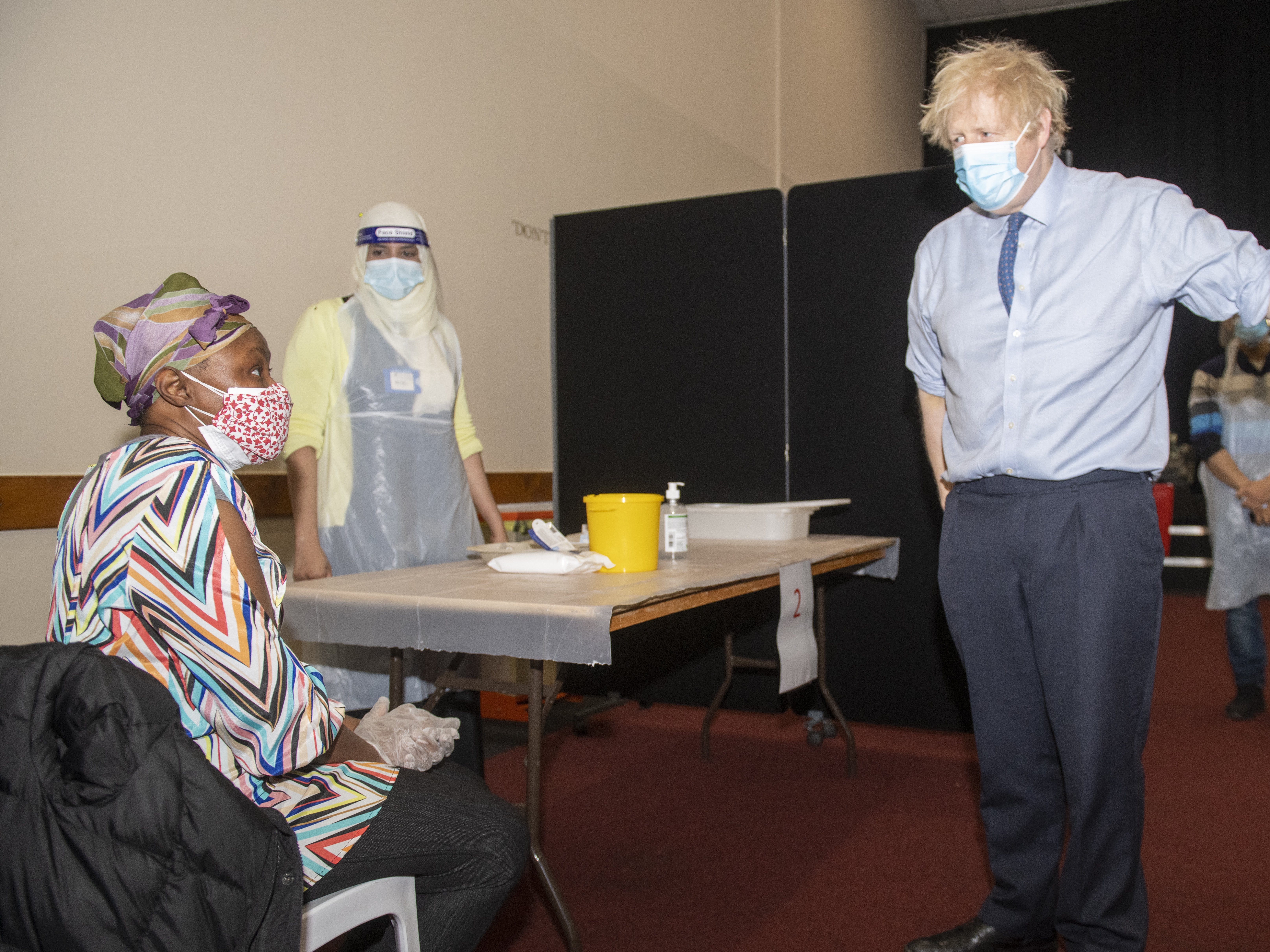 Boris Johnson visits vaccination centre at church in Brent, north London