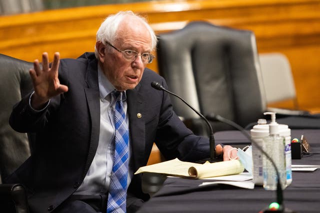 Bernie Sanders (I-VT) speaks during the confirmation hearing for Secretary of Energy nominee Jennifer Granholm before the Senate Committee on Energy and Natural Resources on Capitol Hill