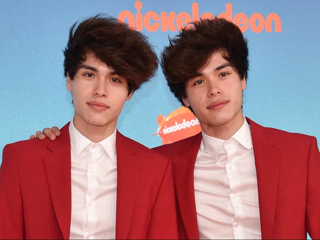 <p>US YouTubers twins Alan and Alex Stokes arrives for the 32nd Annual Nickelodeon Kids’ Choice Awards at the USC Galen Centre on 23 March 2019 in Los Angeles</p>