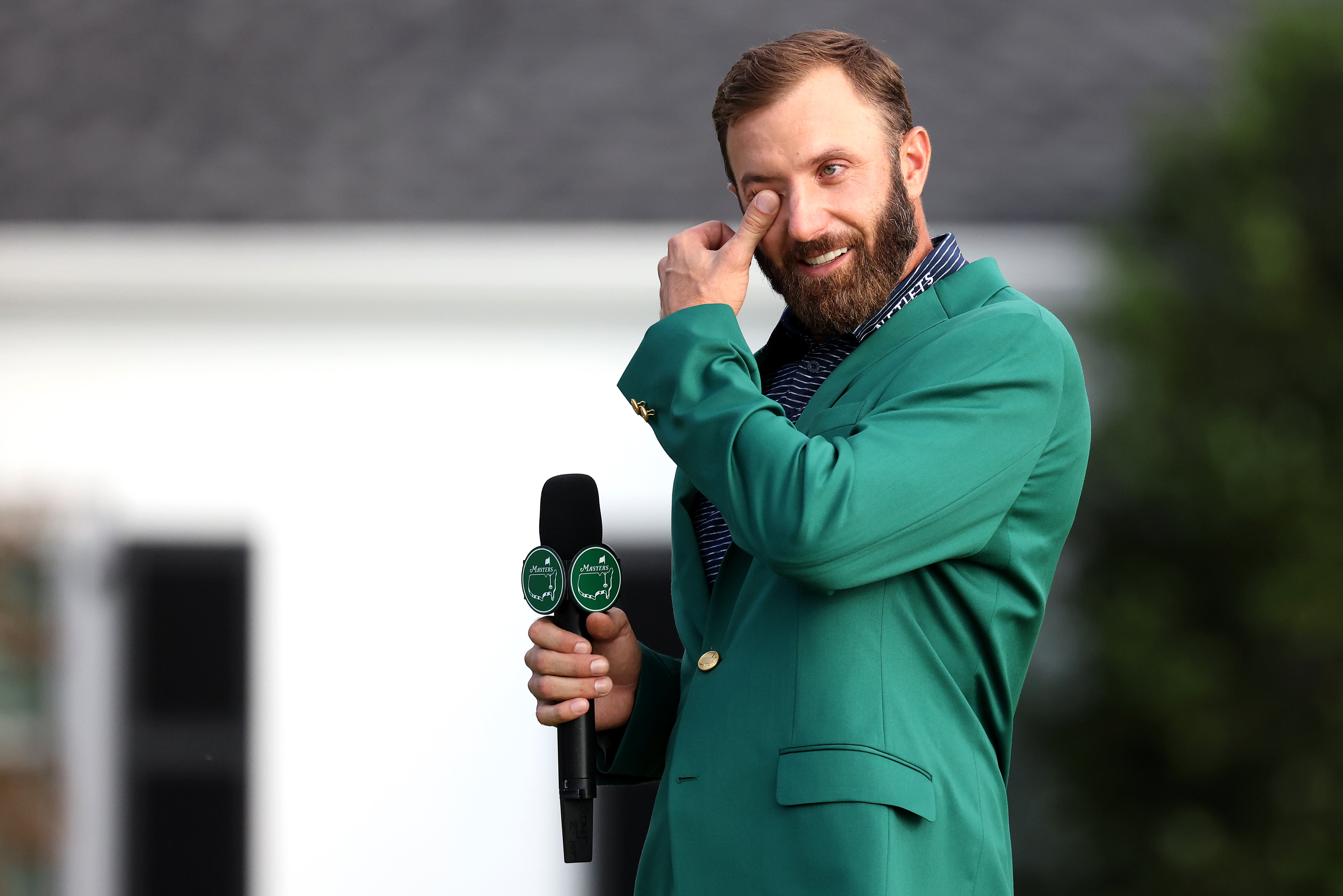 An emotional Dustin Johnson after winning the Masters by five strokes in November