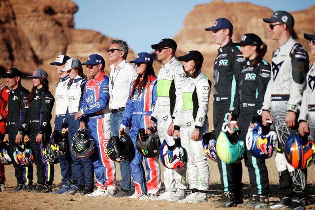 The drivers line up in the Saudi Arabian desert ahead of the first race