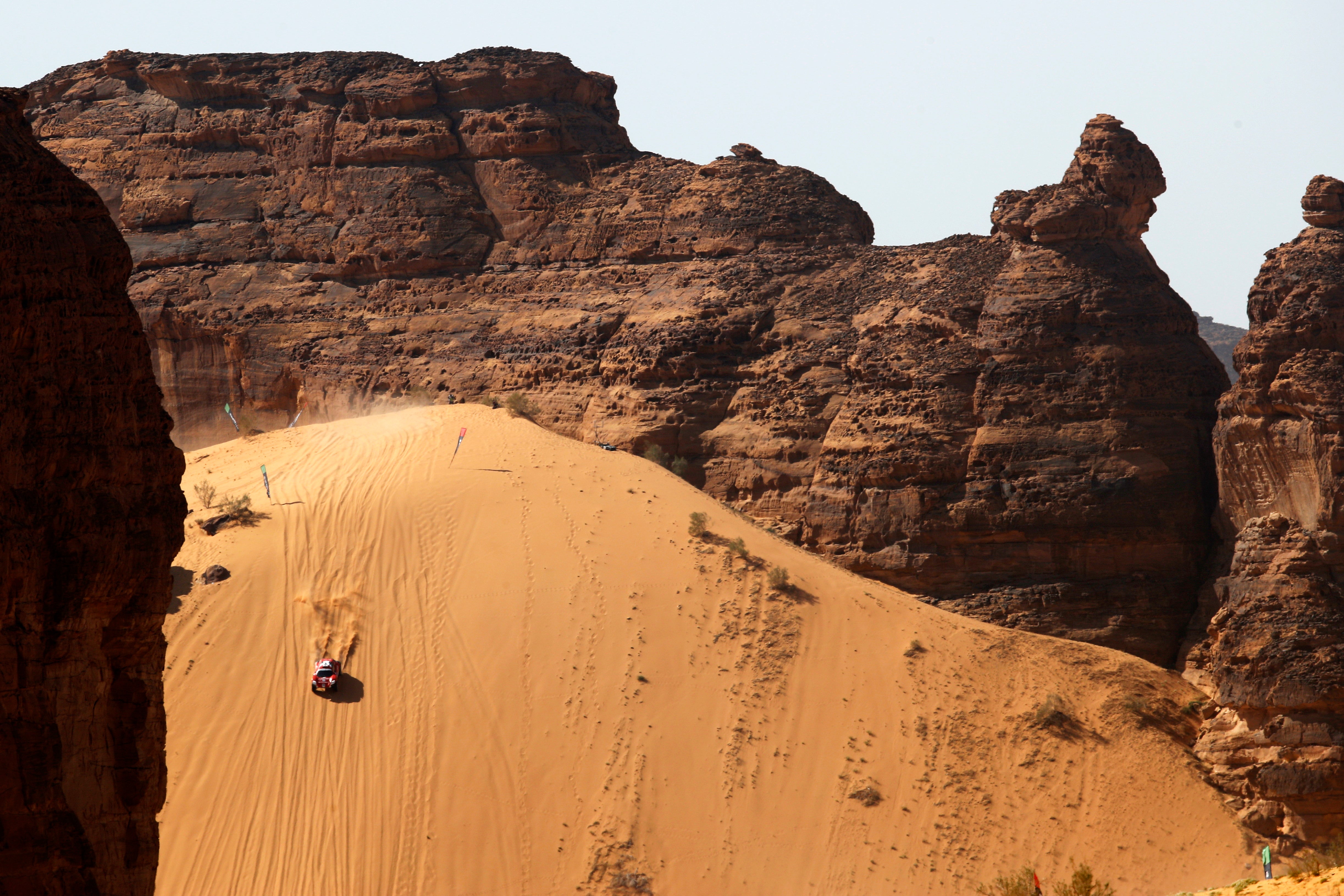 The drop which greets drivers during the Desert X Prix in AlUla