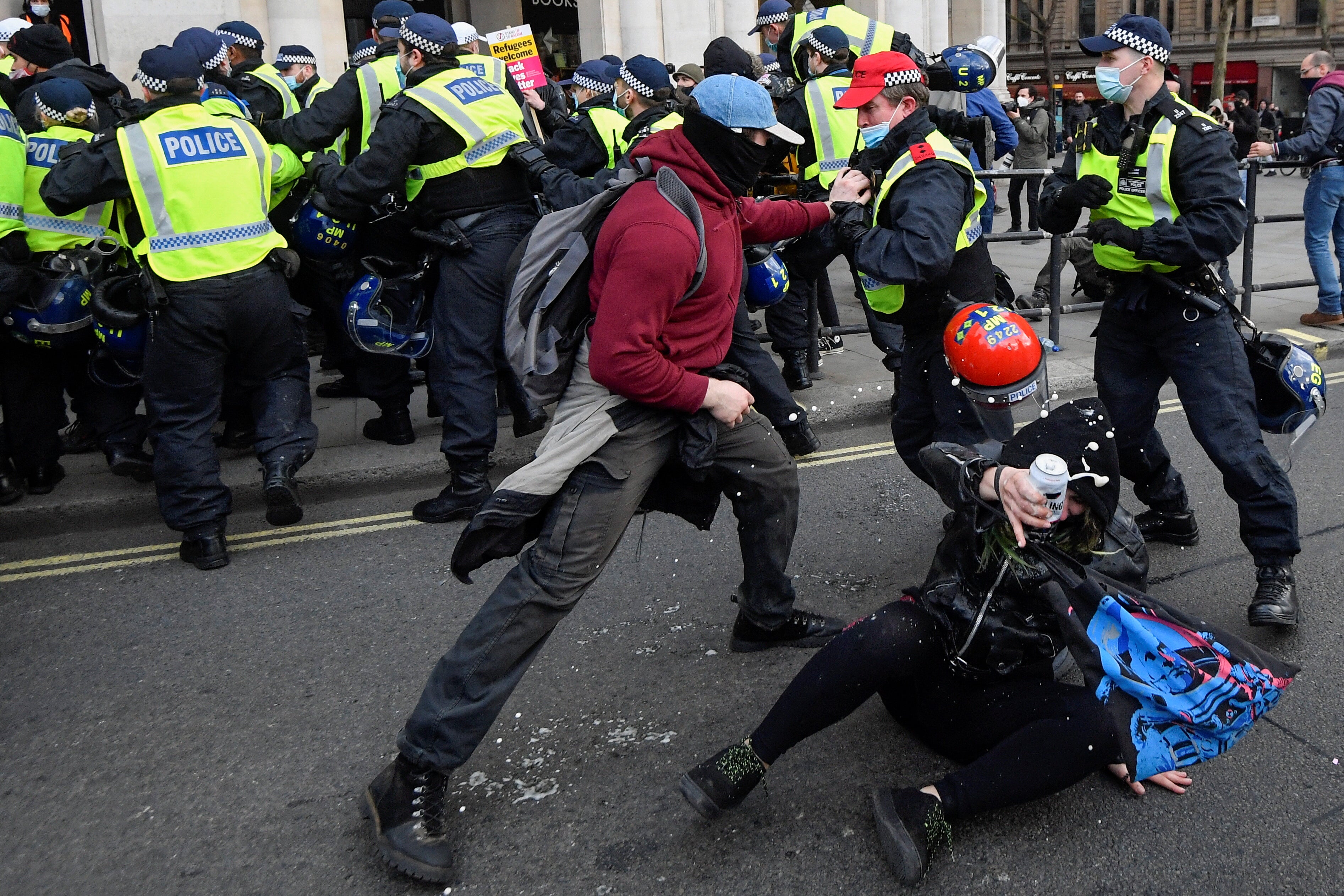 Scuffles between protesters and police in London on Saturday