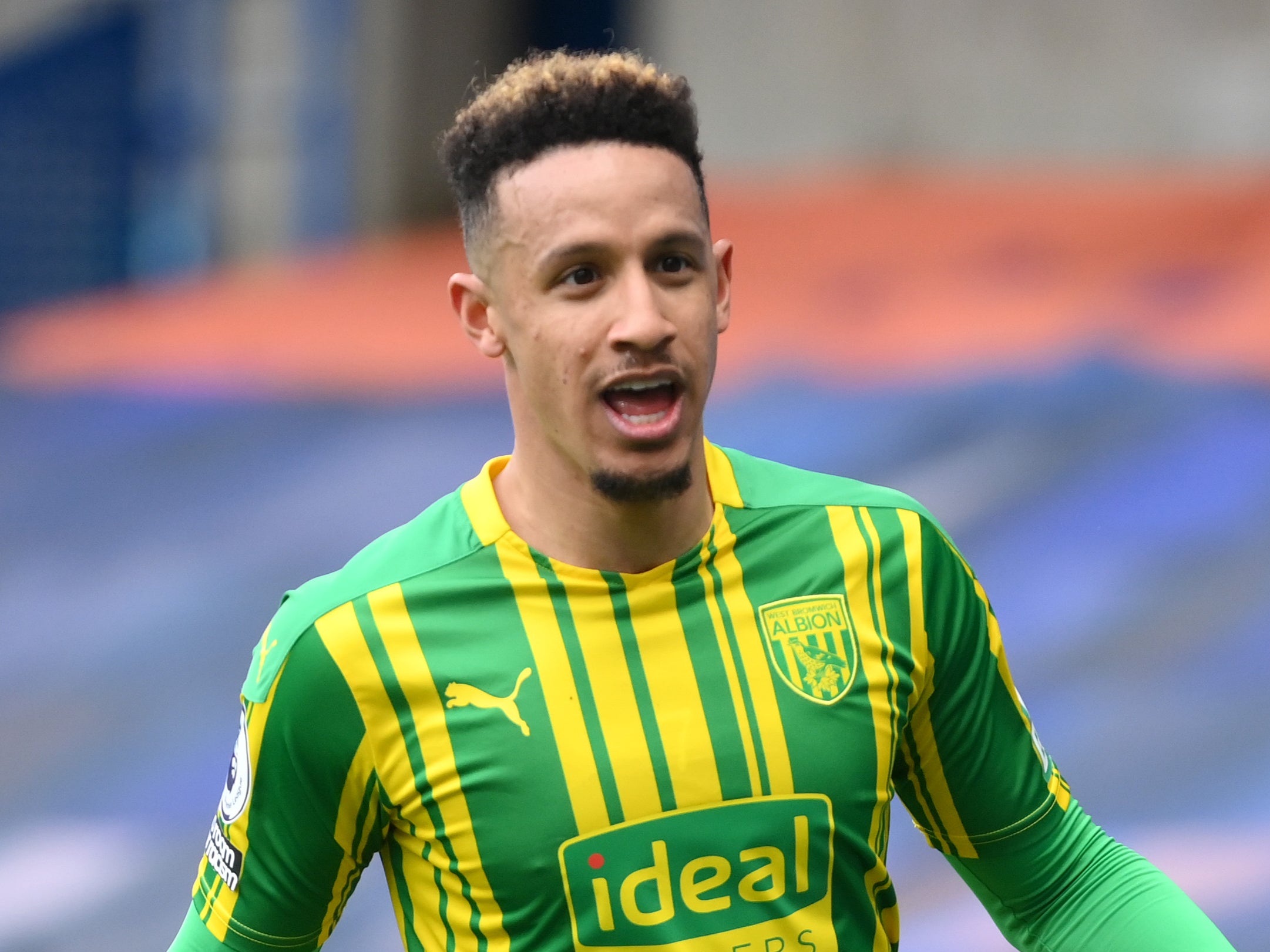 Callum Robinson of West Bromwich Albion celebrates after scoring at Chelsea