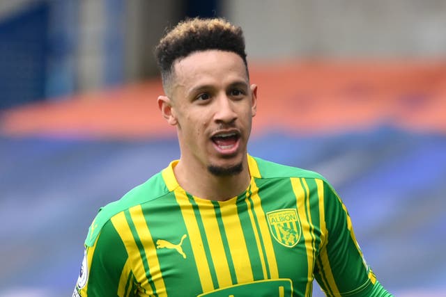 Callum Robinson of West Bromwich Albion celebrates after scoring at Chelsea