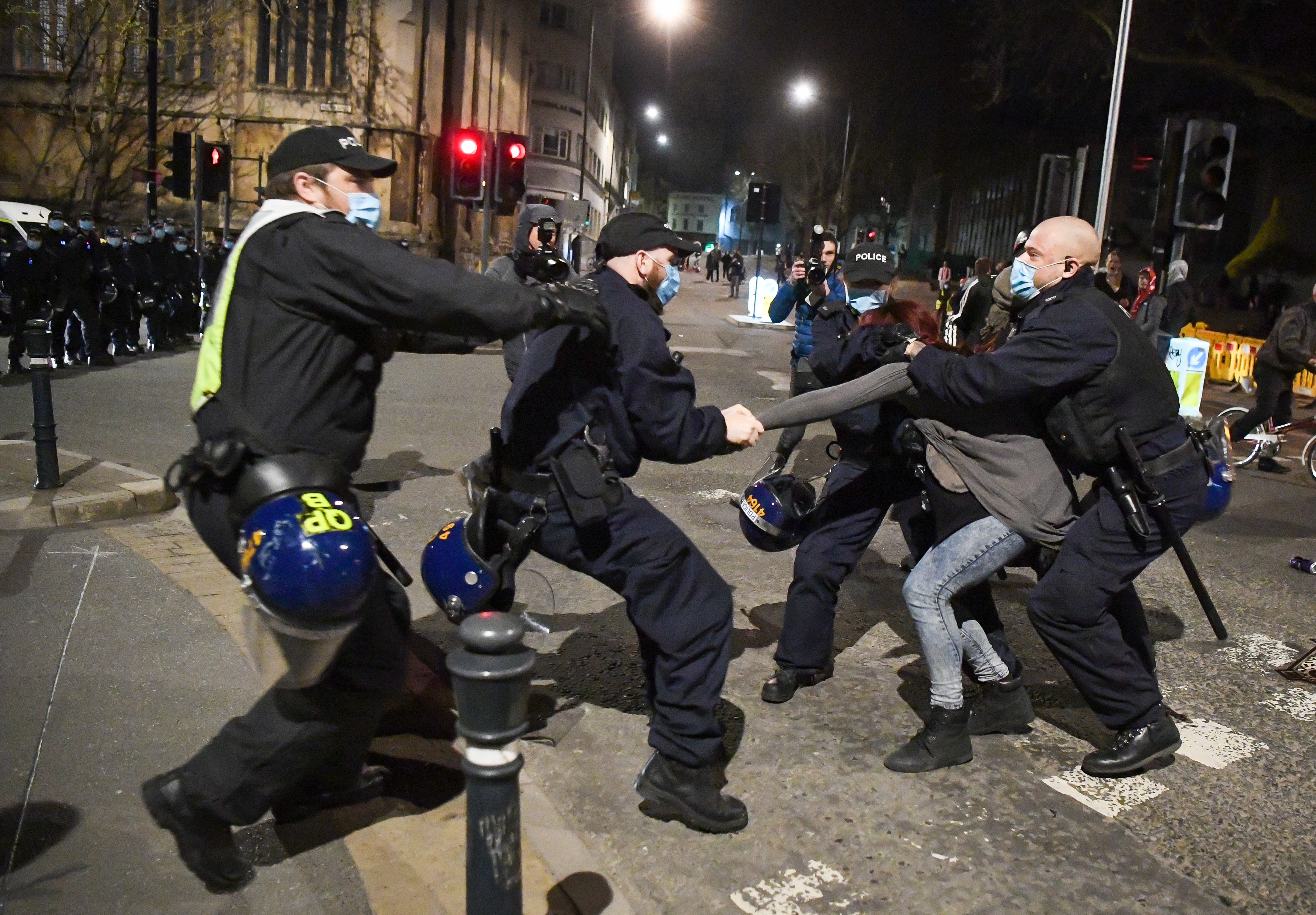 Police officers arrest a protester during a Kill The Bill demonstration in Bristol this week