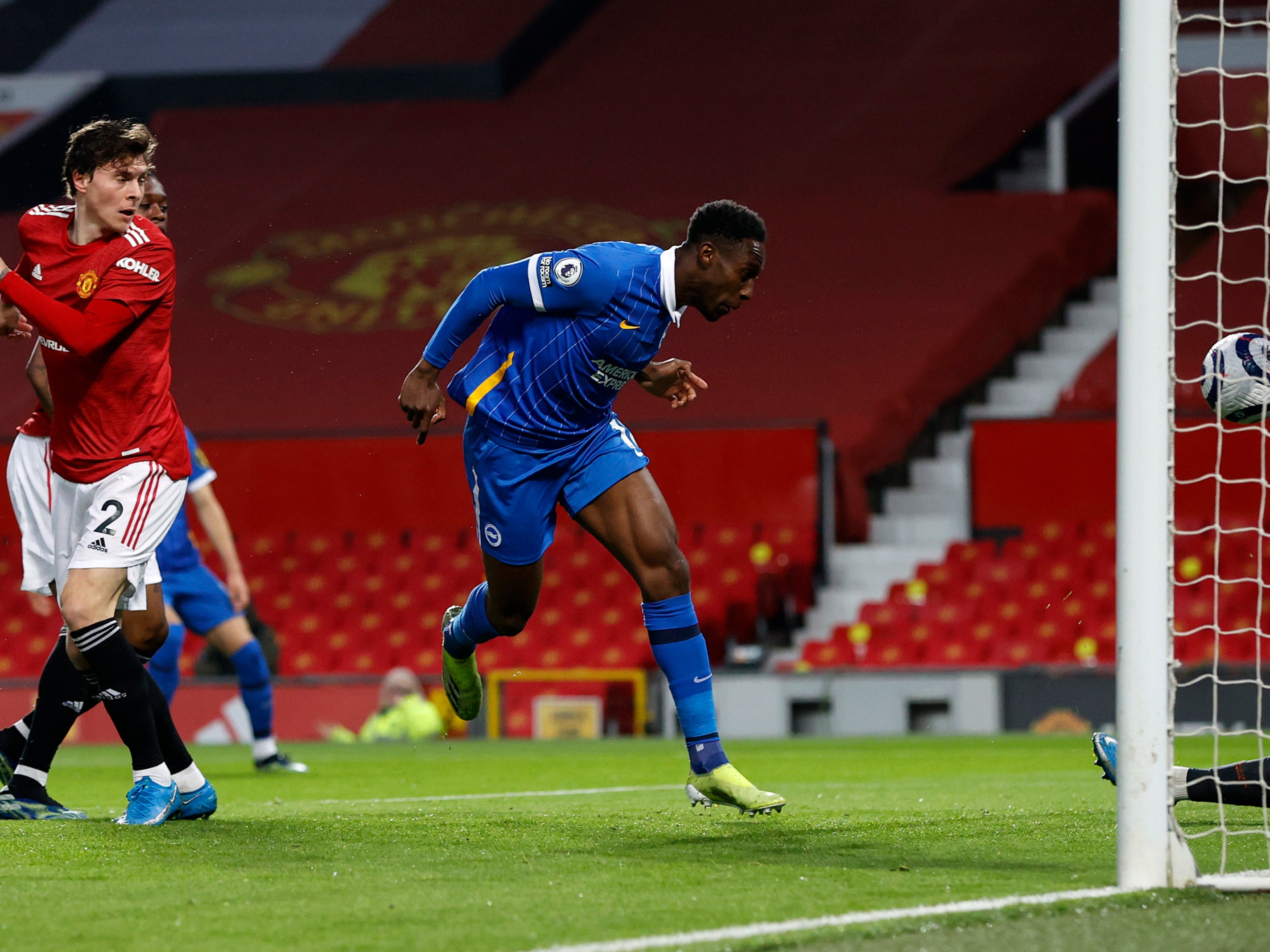 Brighton’s Danny Welbeck opened the scoring with a close-range header against his old club