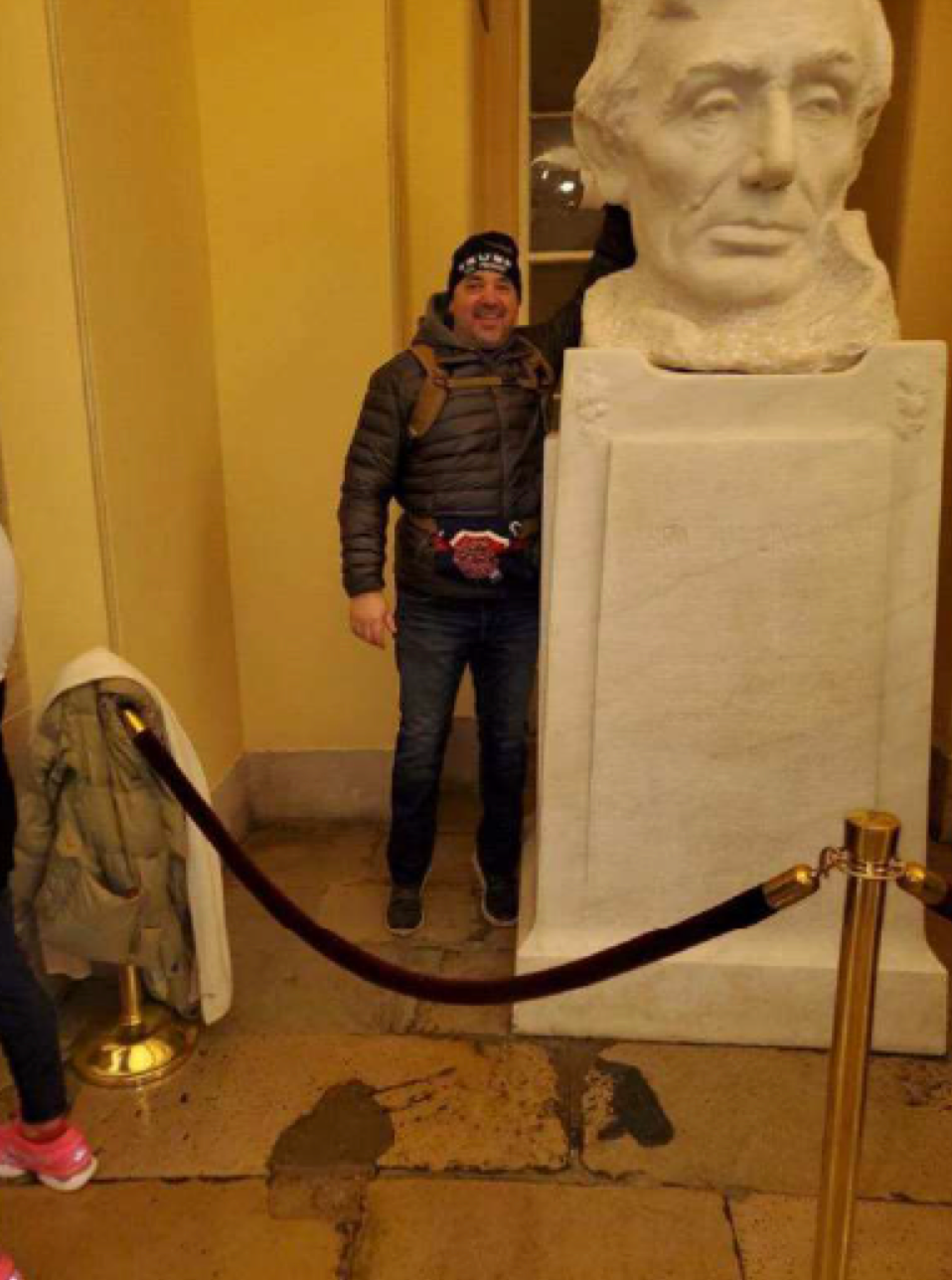 Former police officer Michael Lee Hardin allegedly texted a photograph of himself after storming the US Capitol on 6 January.