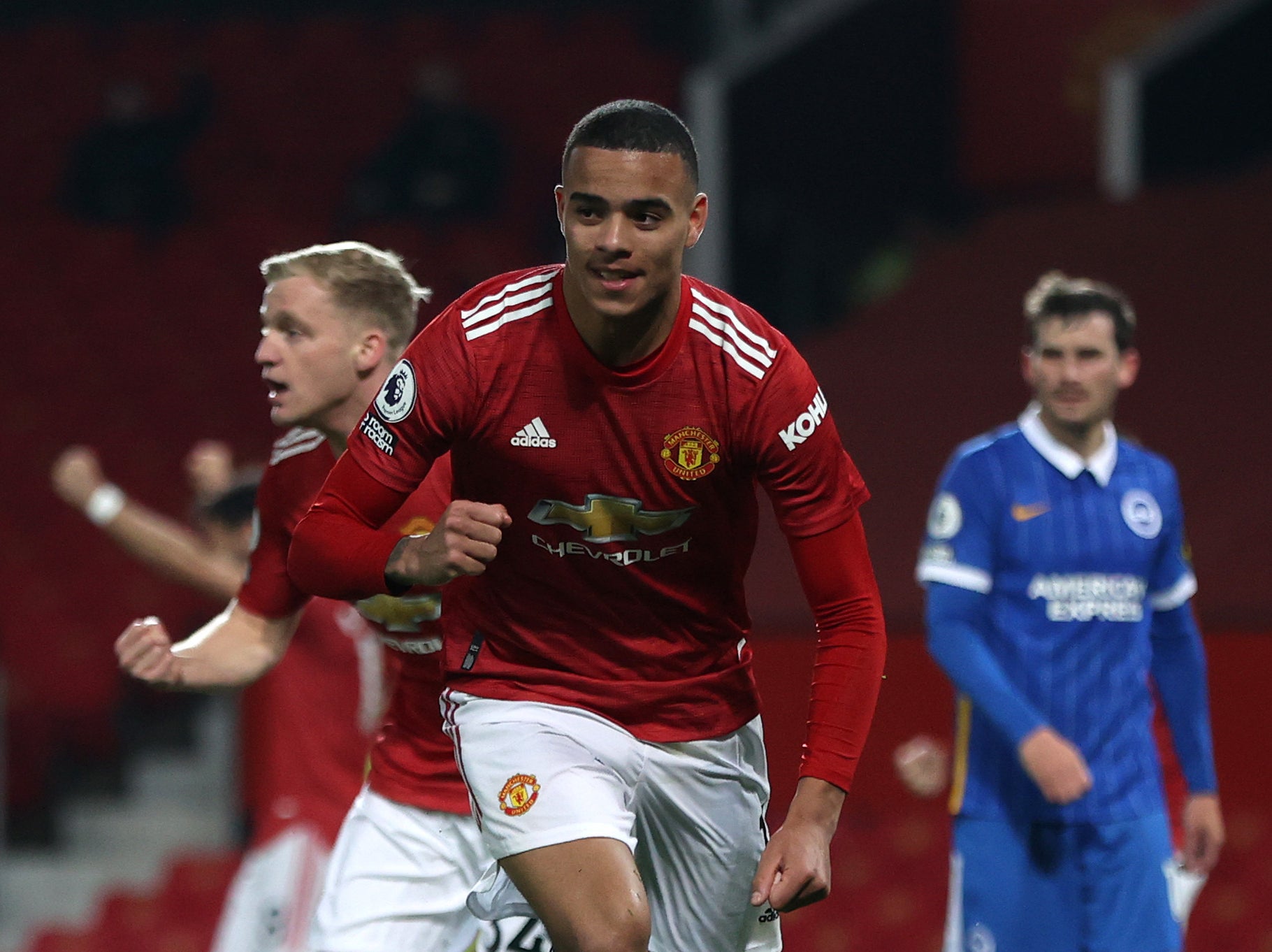 Mason Greenwood celebrates scoring the decisive goal for United