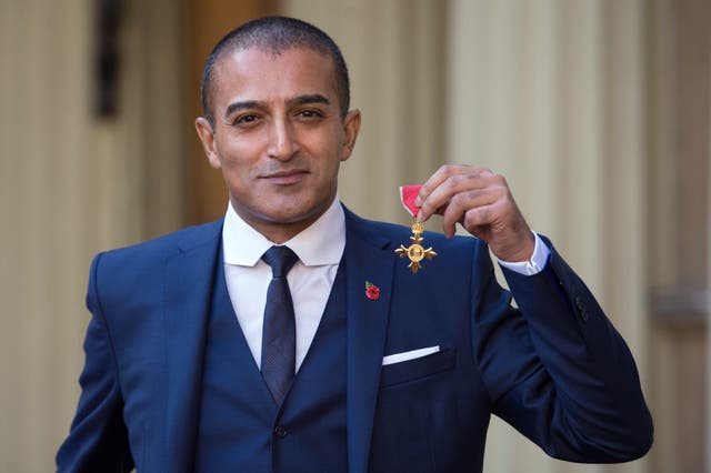 <p>File image: Adil Ray with his OBE which he received from the Duke of Cambridge at Buckingham Palace</p>