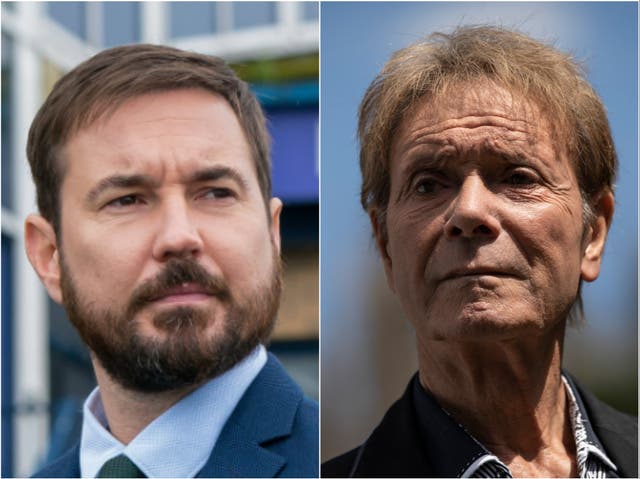 Martin Compston in Line of Duty (left) and Sir Cliff Richard (right)