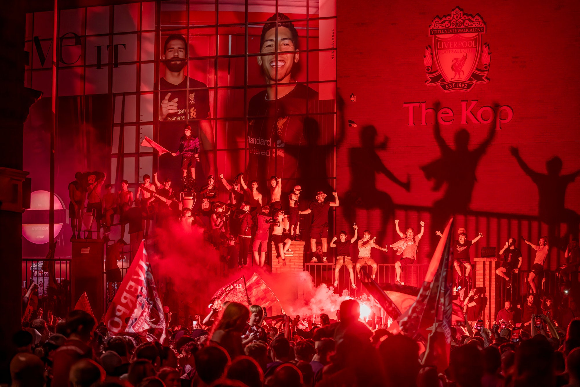 Liverpool Football Club fans celebrate their first Premier League title in three decades