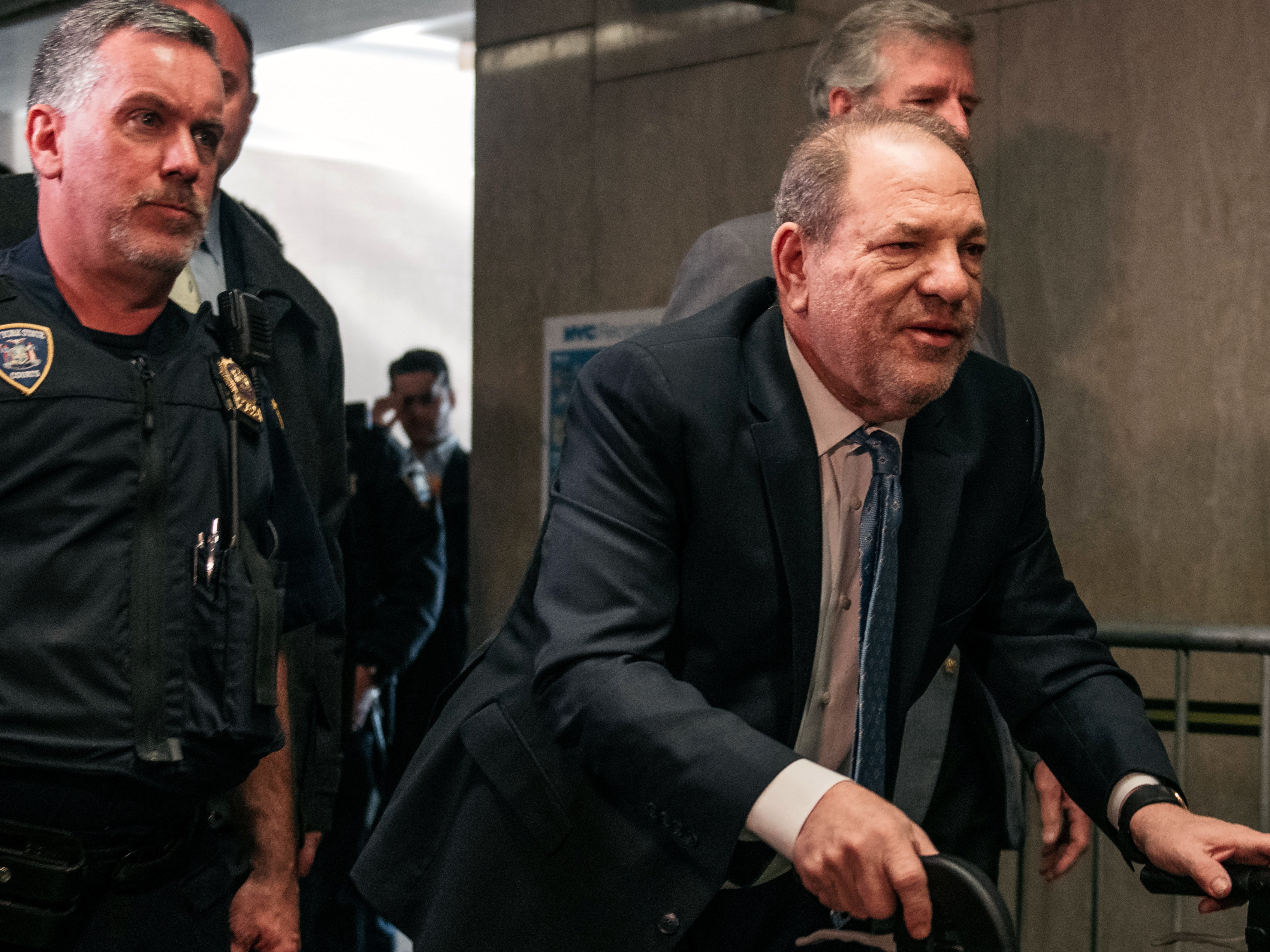 Harvey Weinstein enters a courtroom on 24 February 2020 in New York City