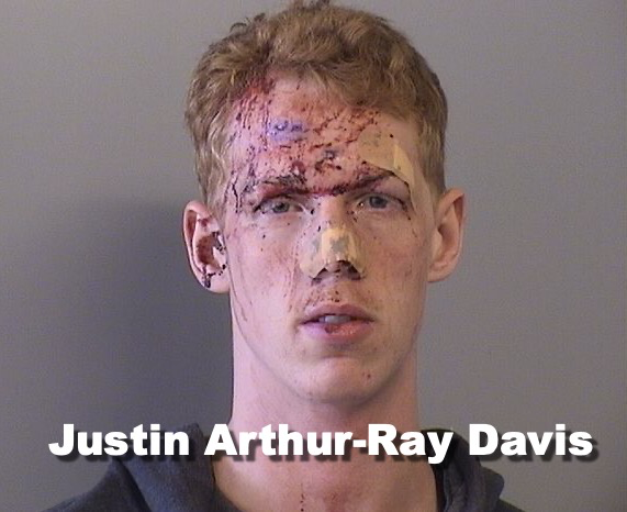 Bloody mugshot of alleged stalker Justin Arthur-Ray Davis who tried to kidnap ex-colleague